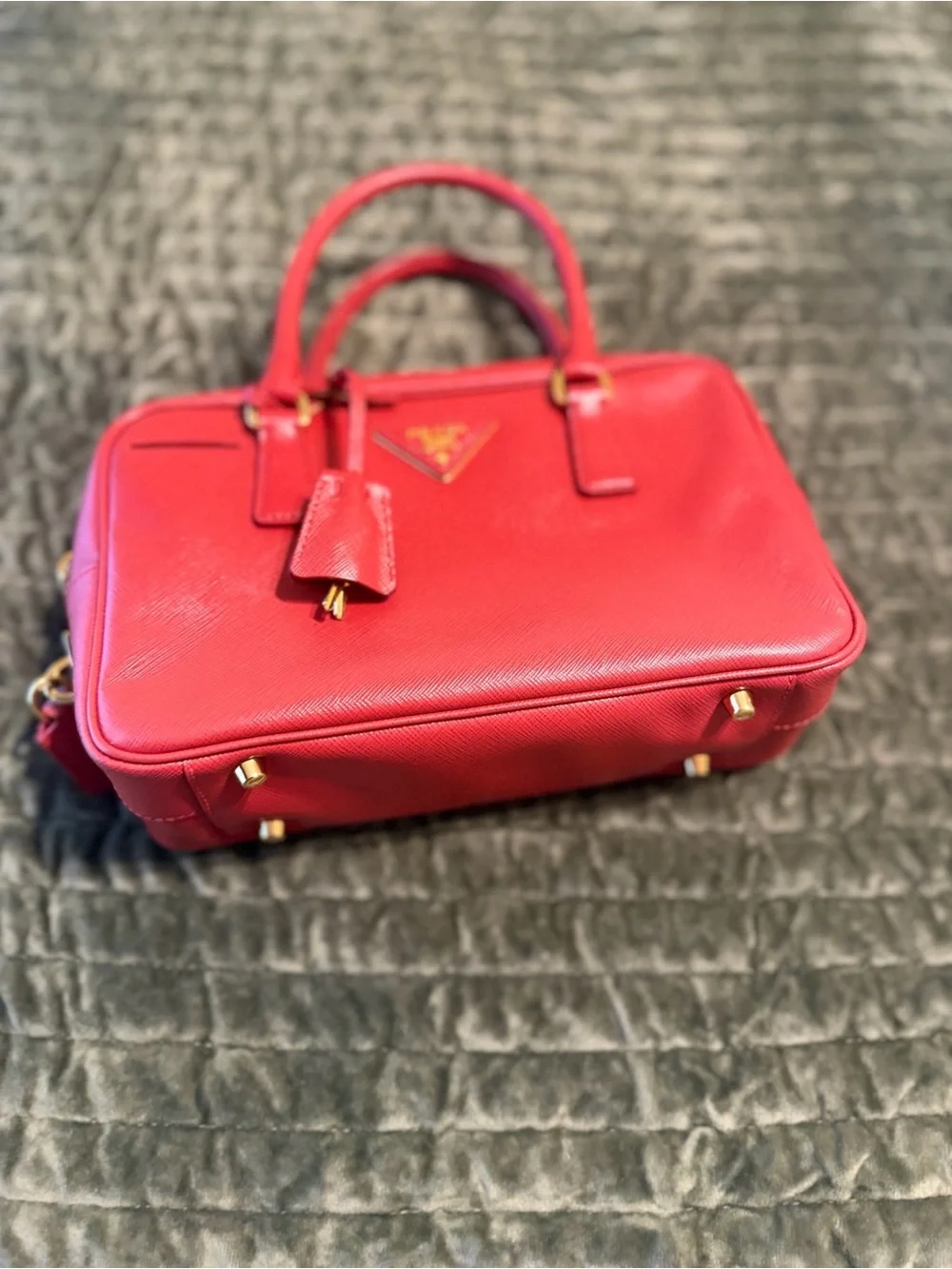 Prada Red Saffiano Leather Satchel with Gold Hardware - Picture 12 of 12